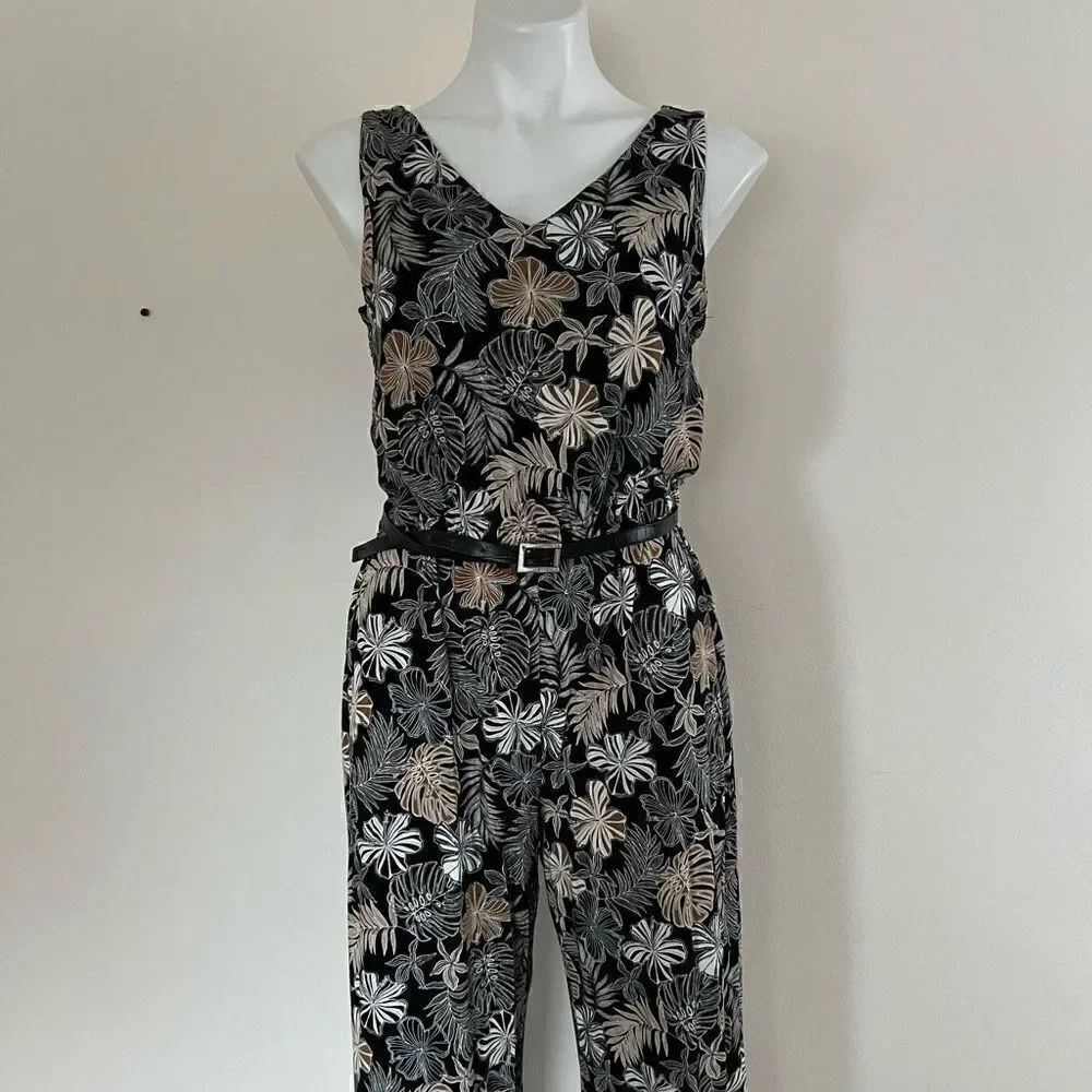 J Jill Wearable Collection Floral  Print Rayon Wide Leg Jumpsuit